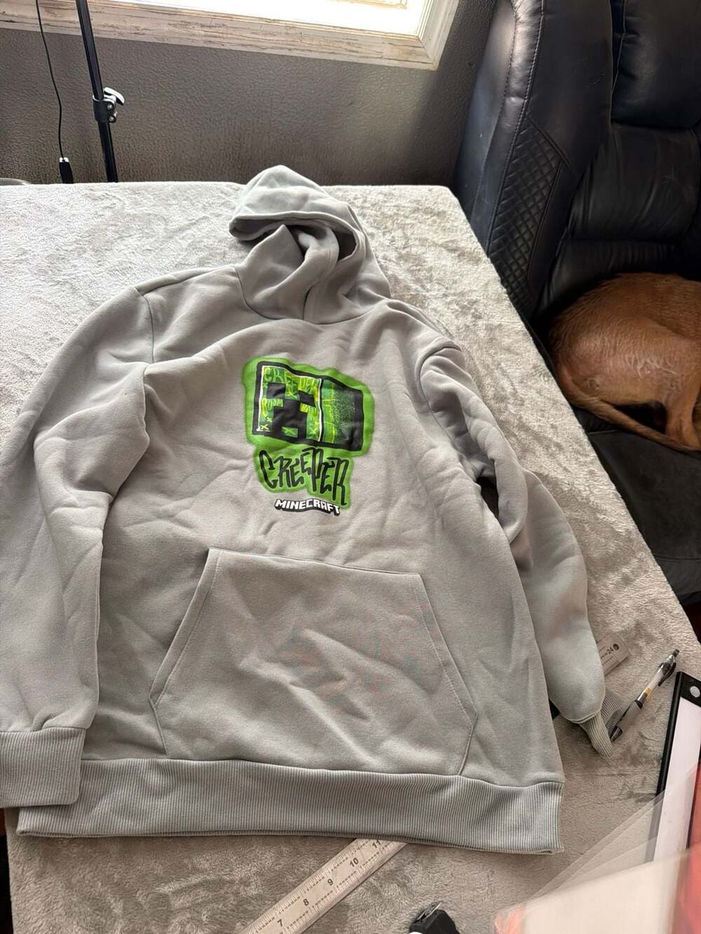 Minecraft Graffiti Creeper Pullover Hoodie, Grey, Size XL